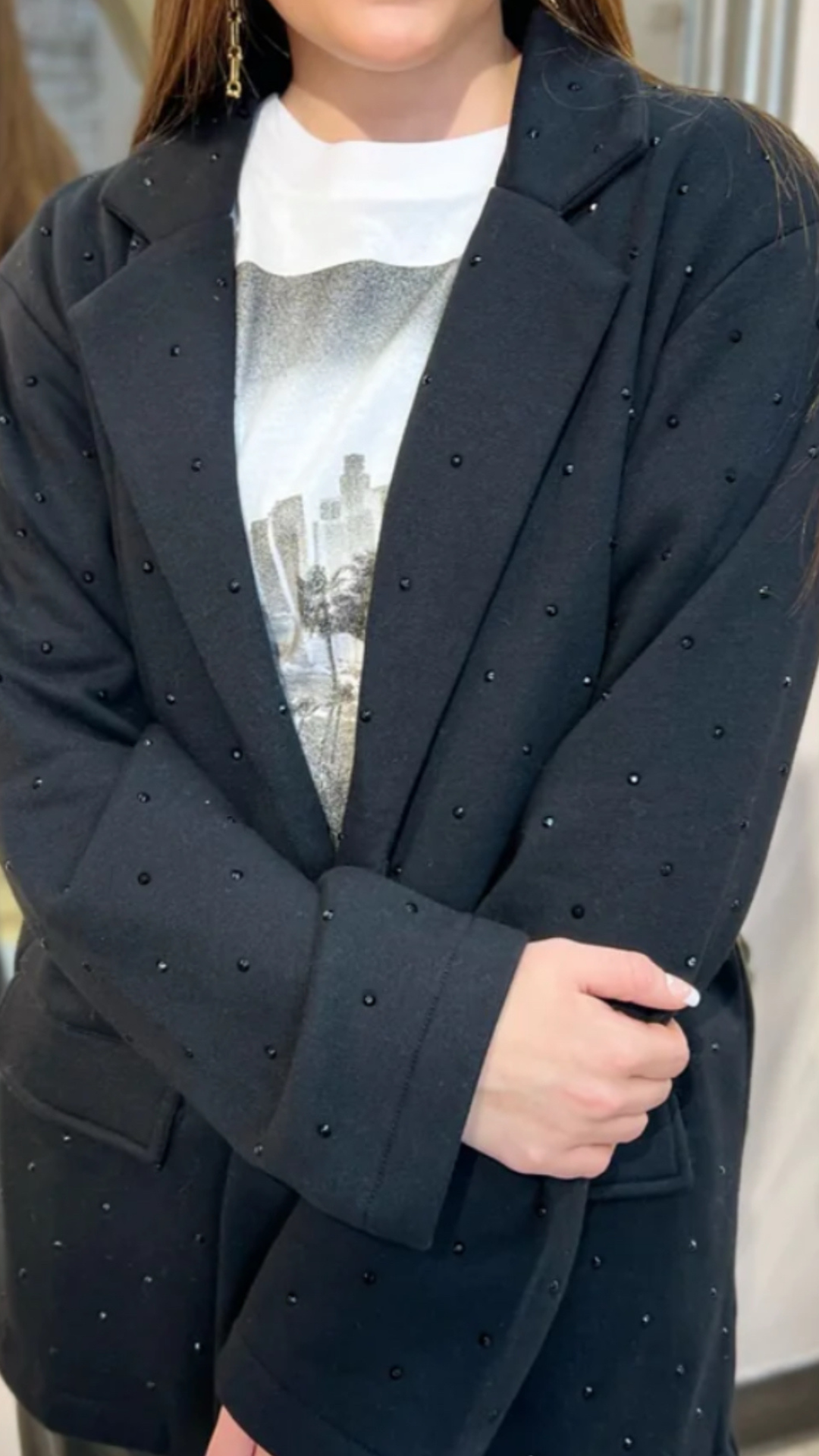 BLACK FLEECE BLAZER W/ RHINESTONES