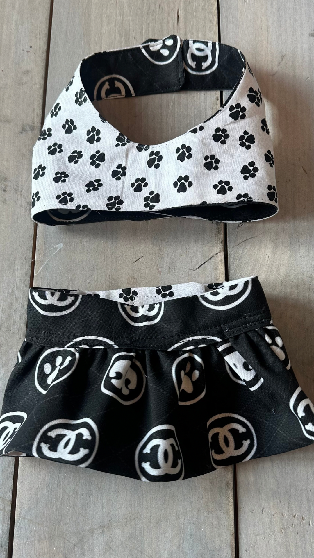 Chanel inspired sun suit halter top + skirt - reversible