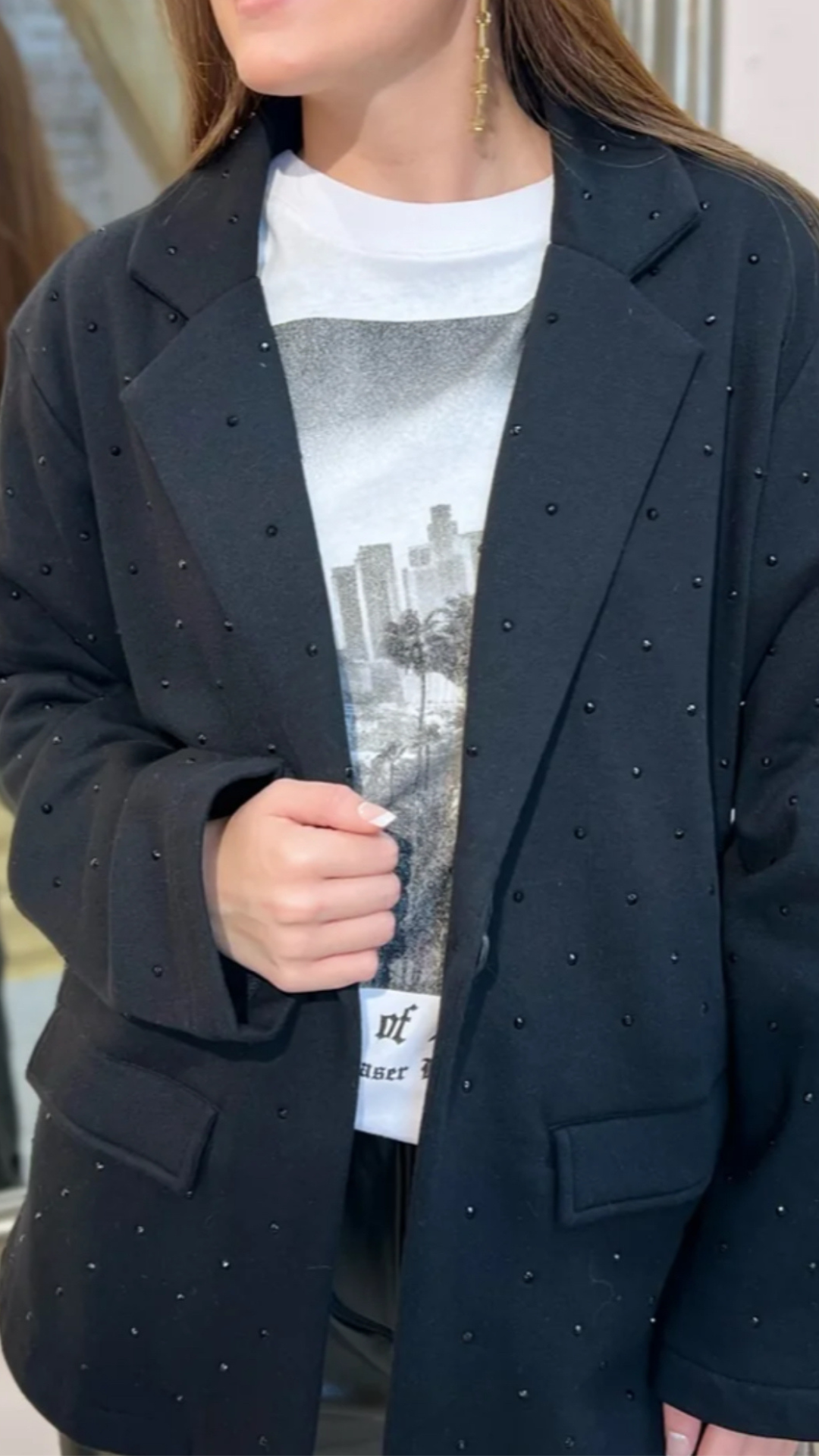 BLACK FLEECE BLAZER W/ RHINESTONES