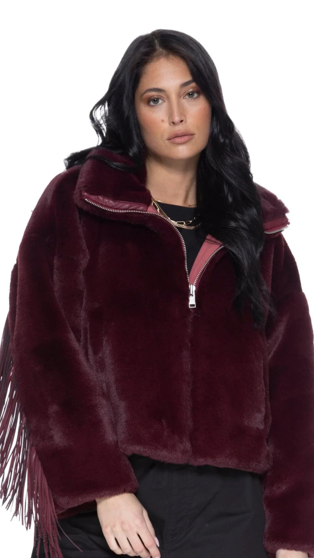 Dancing In The Moonlight Fringe Jacket In Merlot