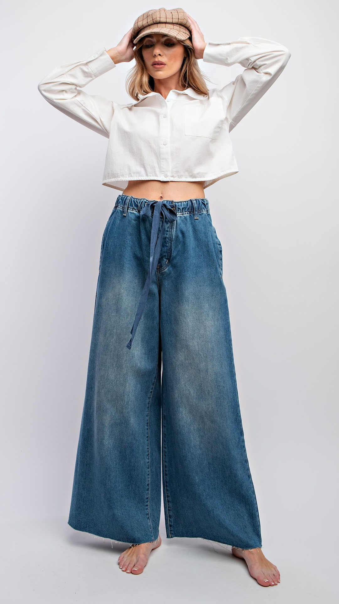 Washed Denim Wide Pants