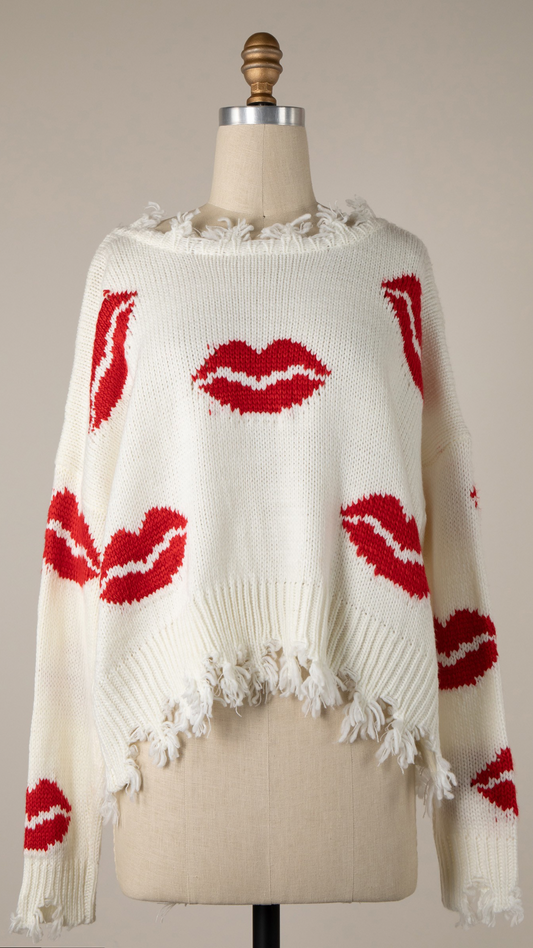 Lip Pattern Knit Sweater