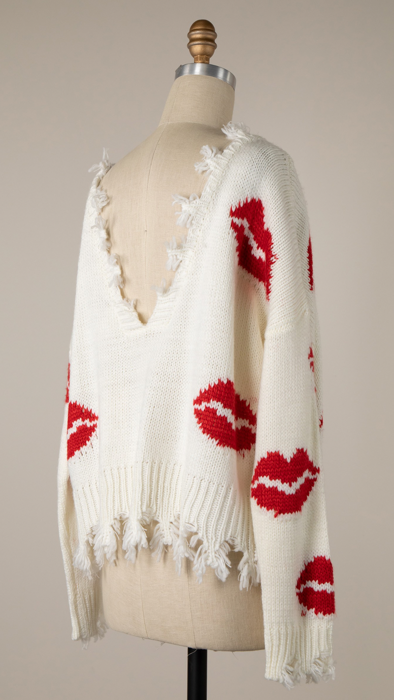 Lip Pattern Knit Sweater