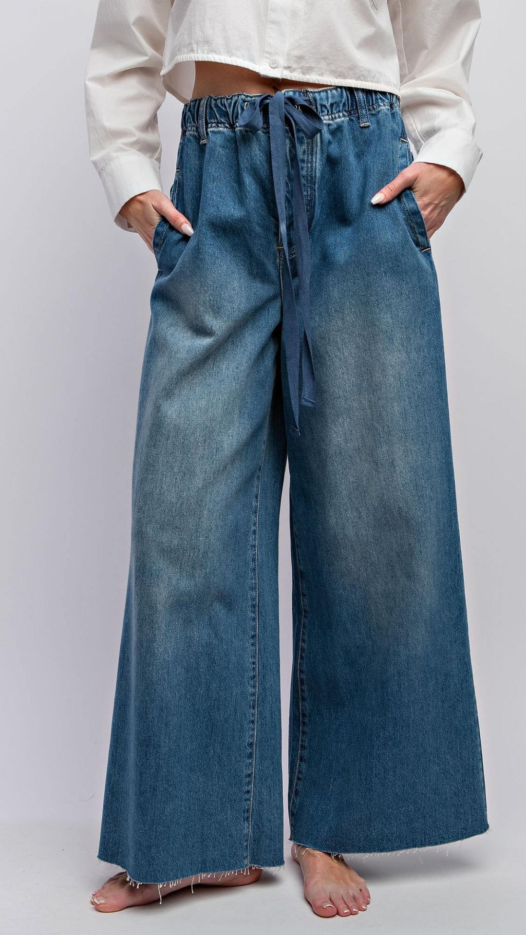 Washed Denim Wide Pants