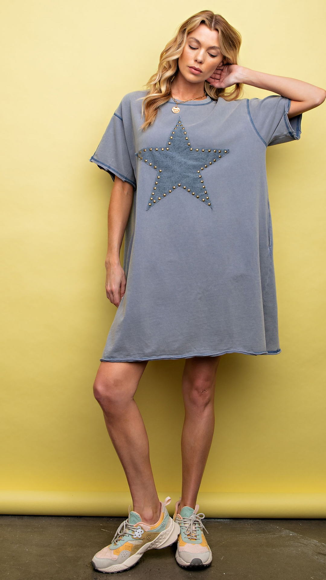 STAR PATCH MINERAL WASHED T SHIRT DRESS