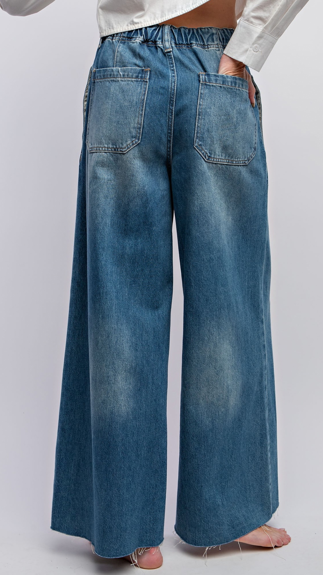 Washed Denim Wide Pants