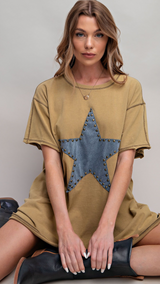 STAR PATCH MINERAL WASHED T SHIRT DRESS