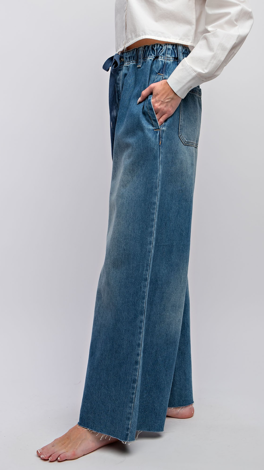 Washed Denim Wide Pants