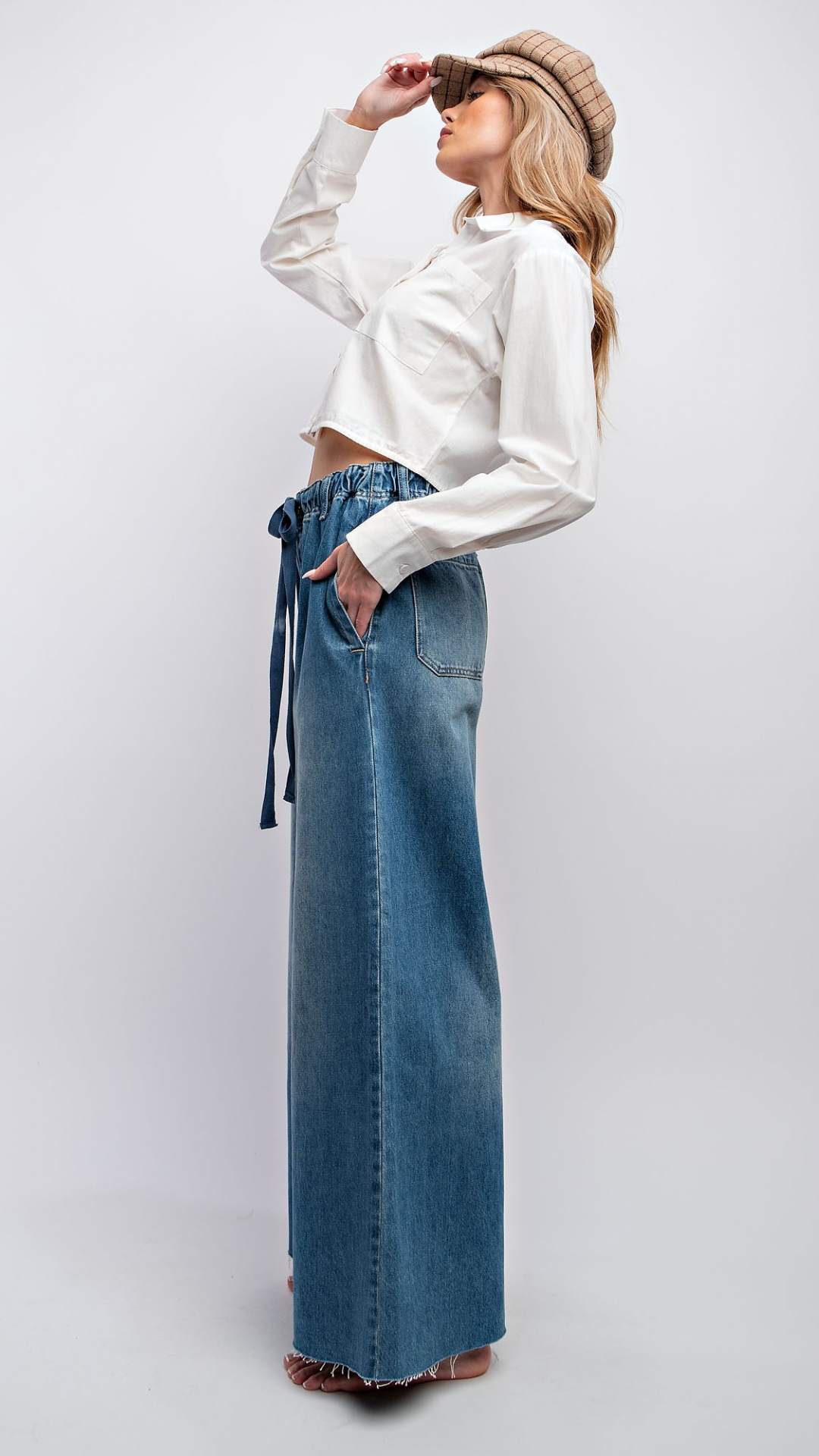 Washed Denim Wide Pants