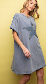 STAR PATCH MINERAL WASHED T SHIRT DRESS