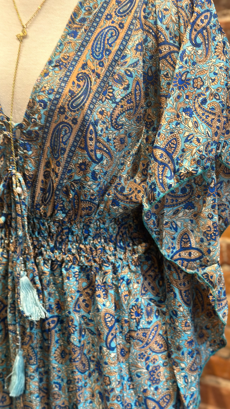 Boho Mixed Blue Hues Maxi Dress