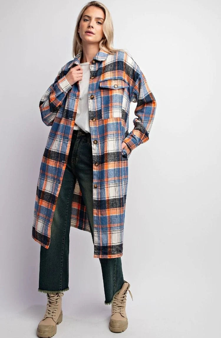 Plaid Button-Down Jacket/Coat