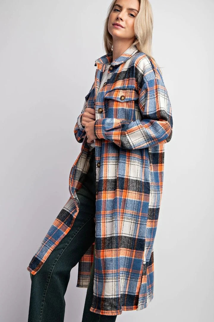 Plaid Button-Down Jacket/Coat