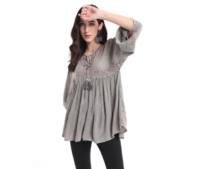 Grey Embroidered Tunic Top