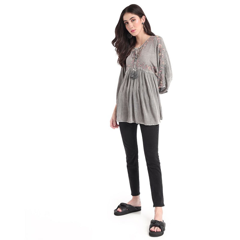 Grey Embroidered Tunic Top