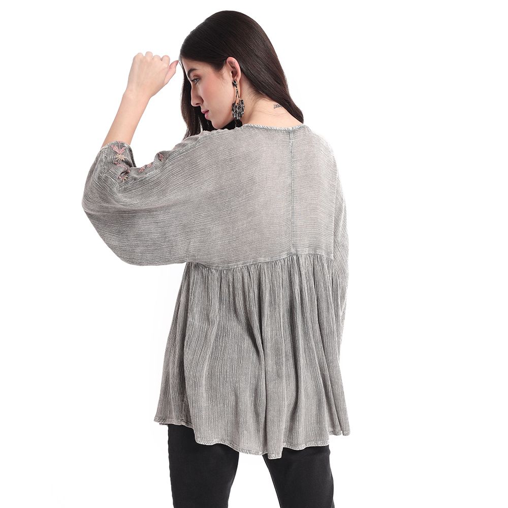 Grey Embroidered Tunic Top