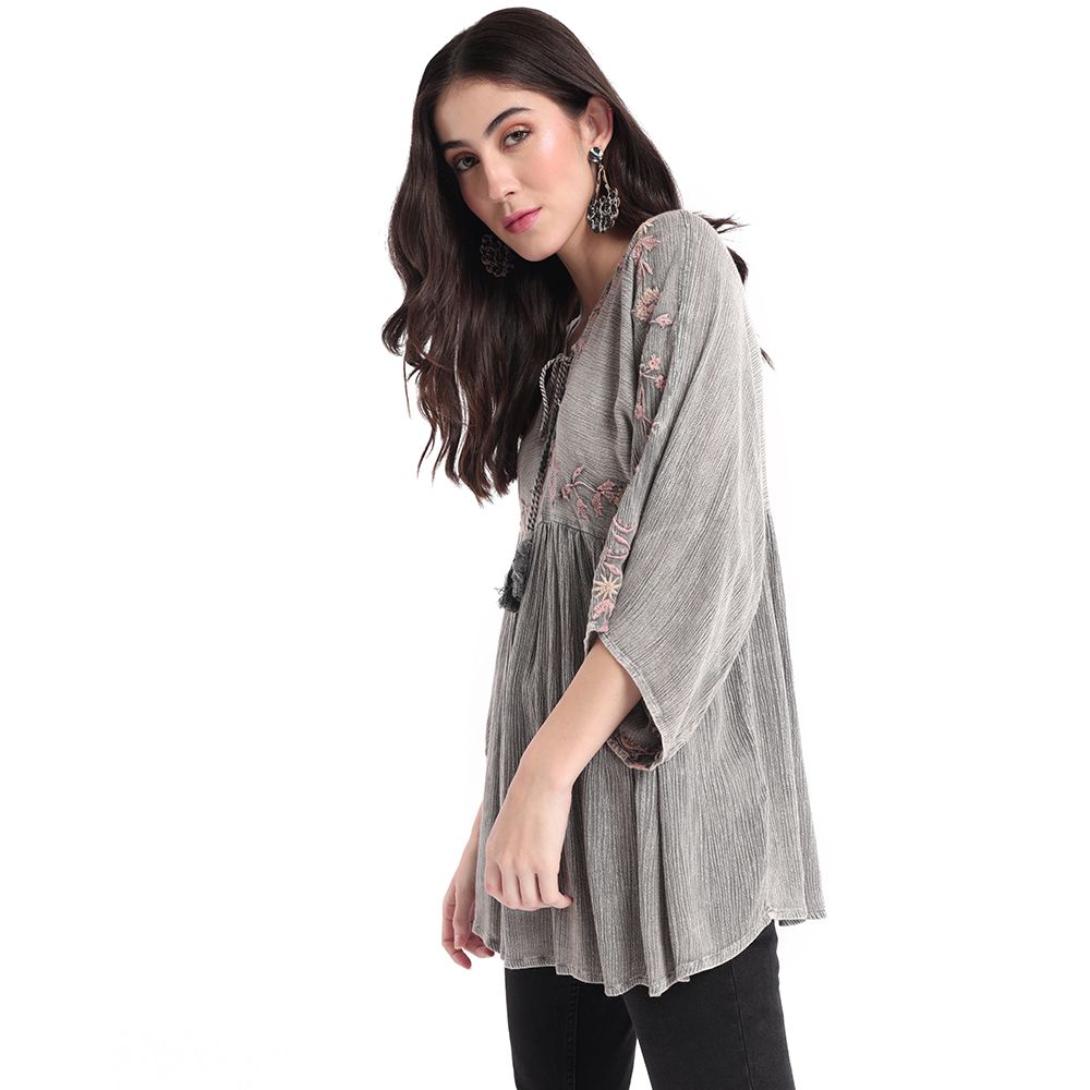 Grey Embroidered Tunic Top