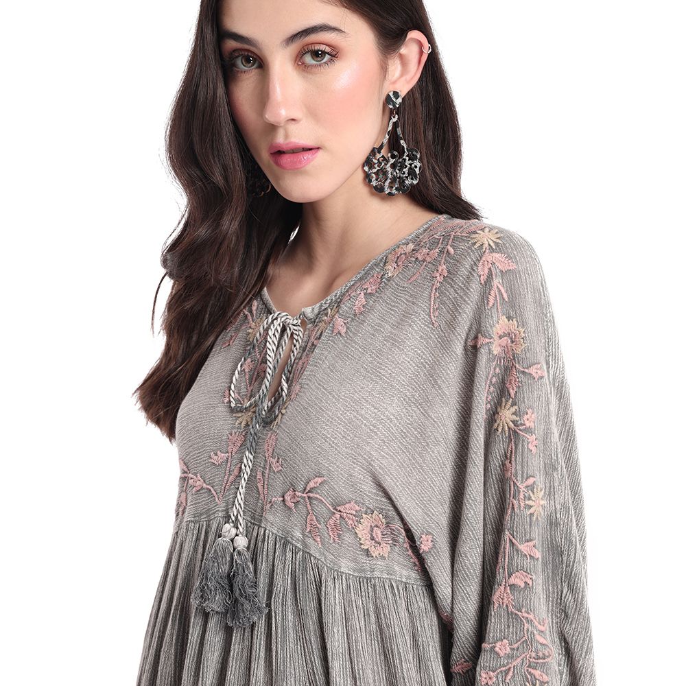 Grey Embroidered Tunic Top