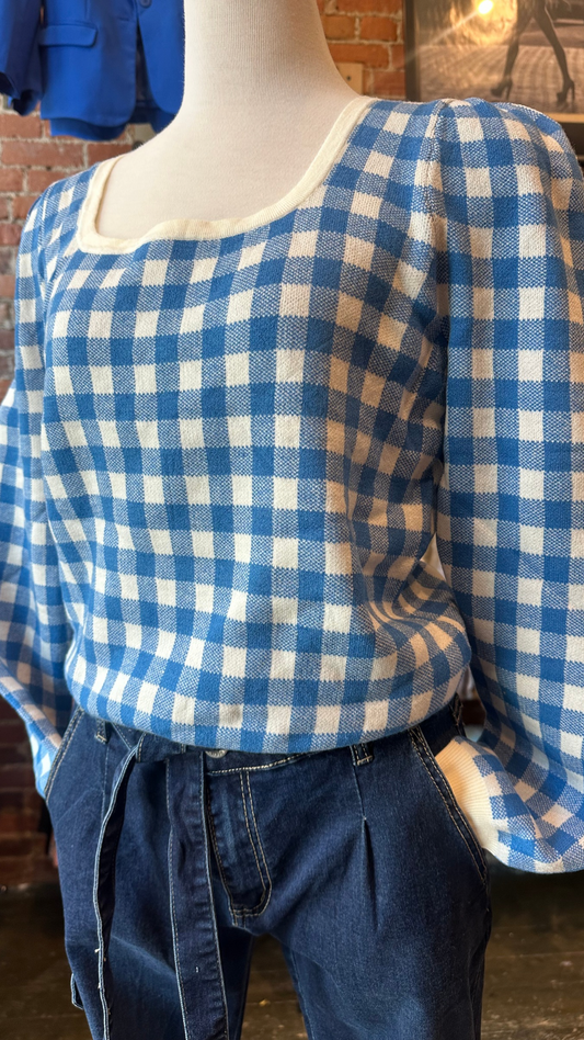 BLUE CHECKERED SWEATER