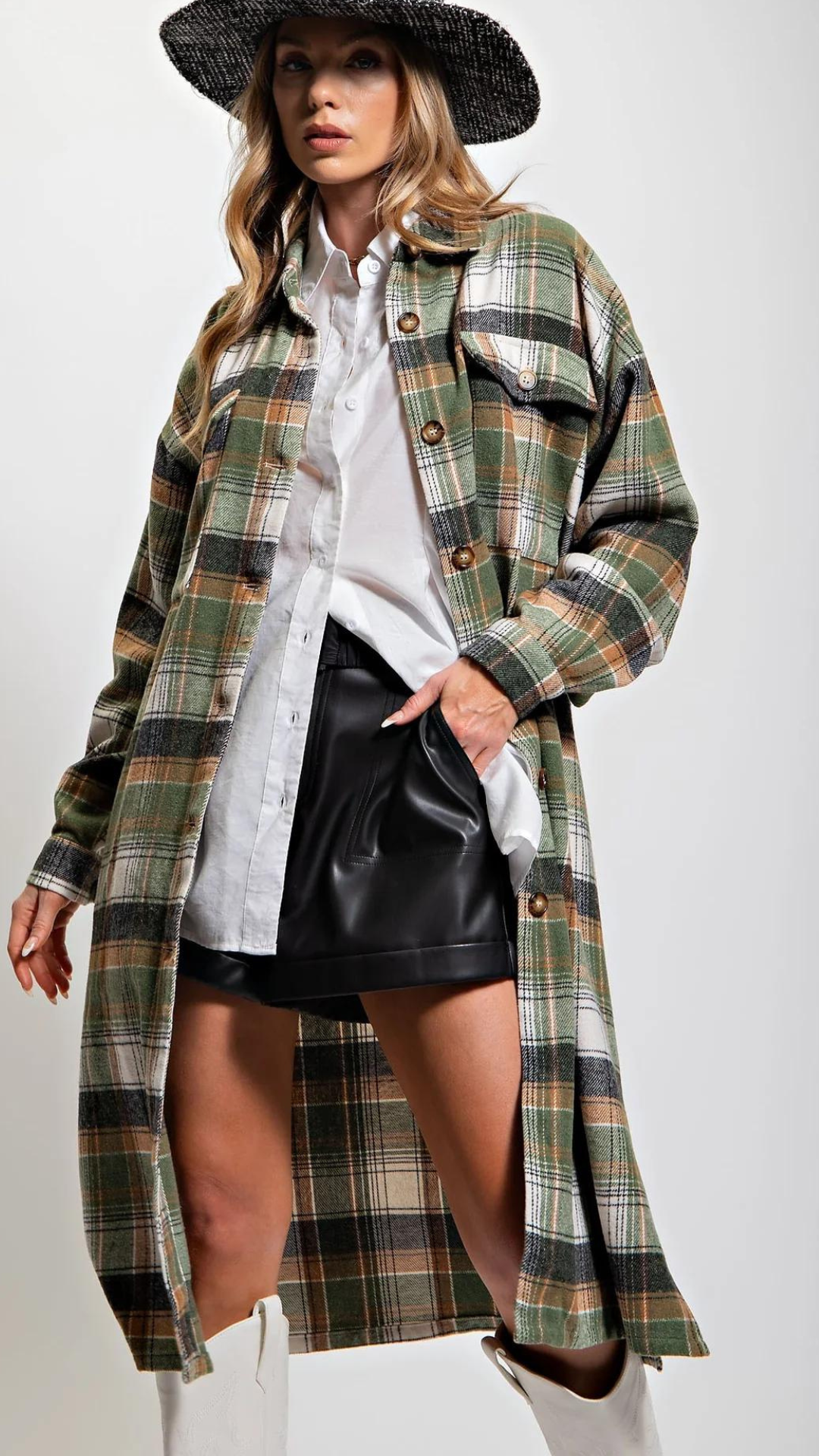 Plaid Button-Down Jacket/Coat