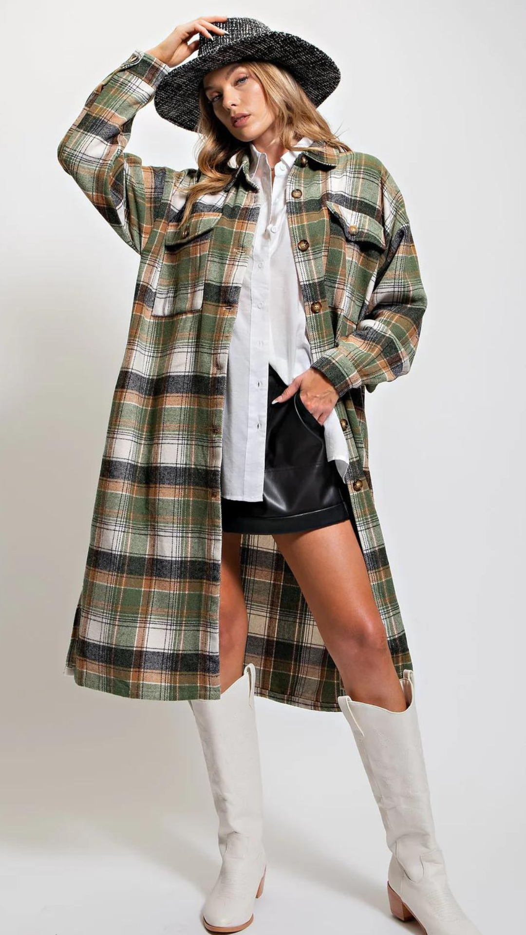 Plaid Button-Down Jacket/Coat