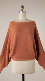 DOLMAN SLEEVE BACK LACE UP CABLE KNIT SWEATER