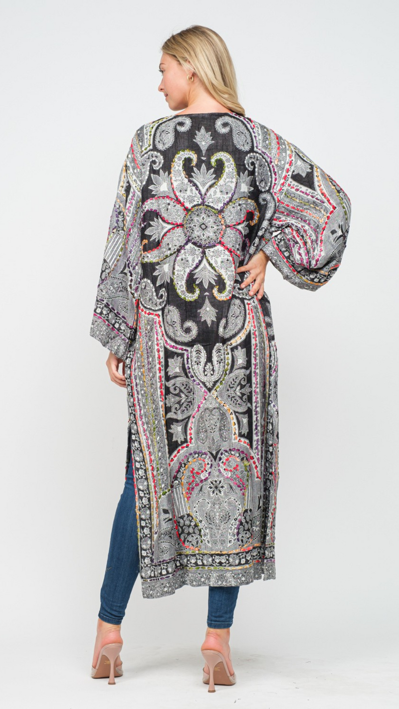 BLACK MULTI EMBROIDERED DUSTER