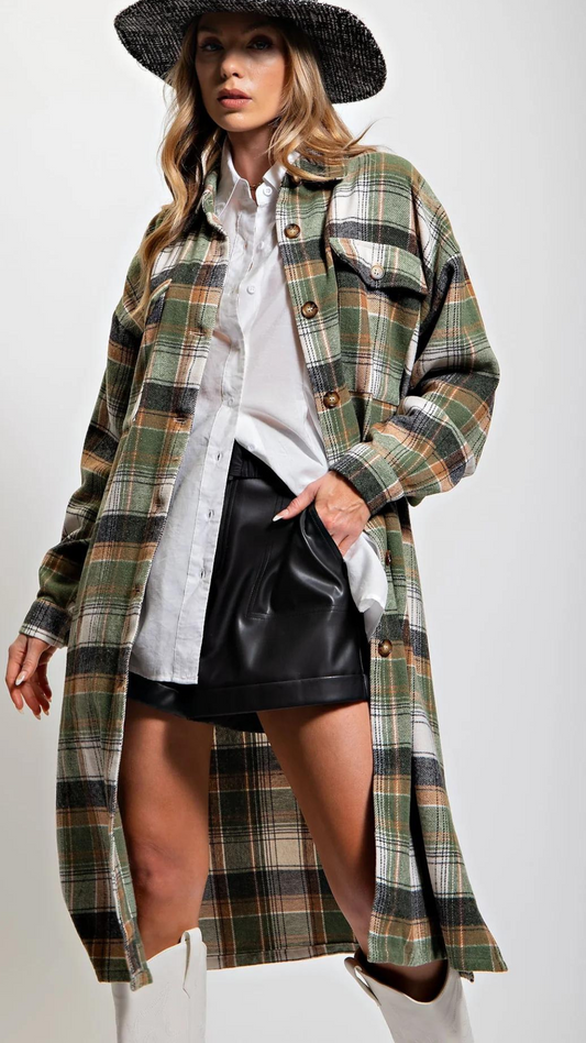 Plaid Button-Down Jacket/Coat