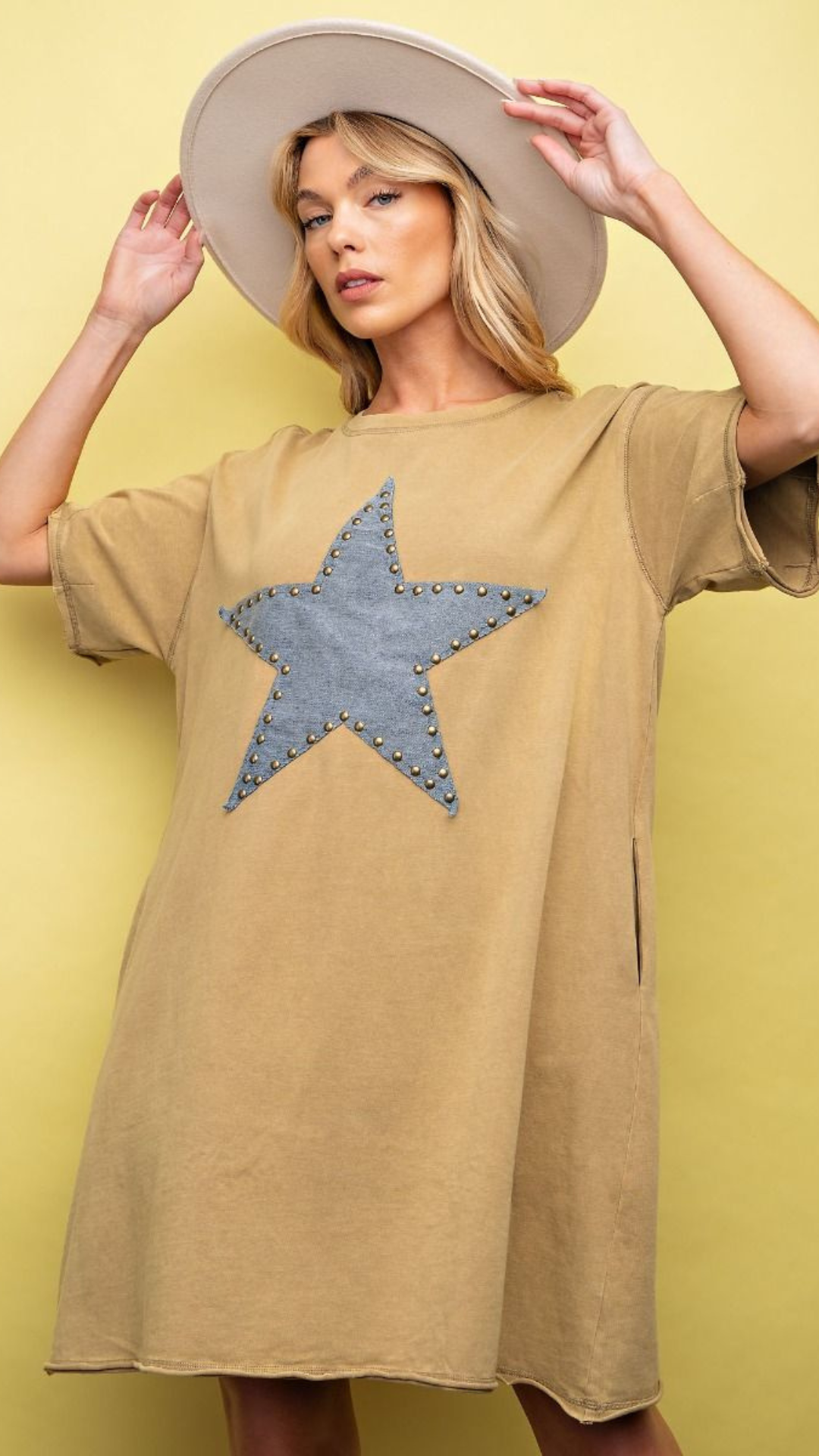 STAR PATCH MINERAL WASHED T SHIRT DRESS