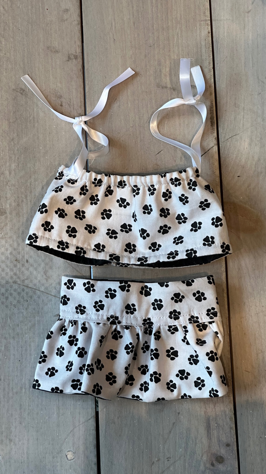 Paw Print sun suit top + skirt - reversible