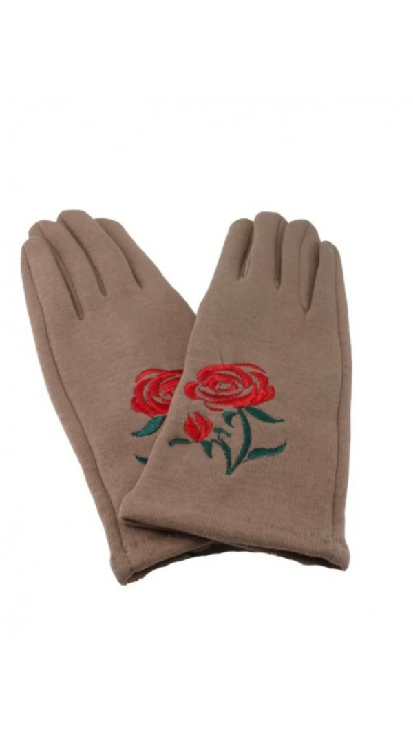 EMBROIDERED ROSE TOUCH SCREEN GLOVES