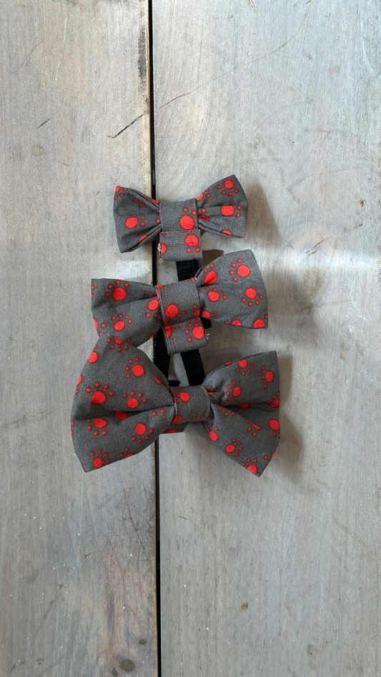 Red polka dots on grey background - fits over the collar