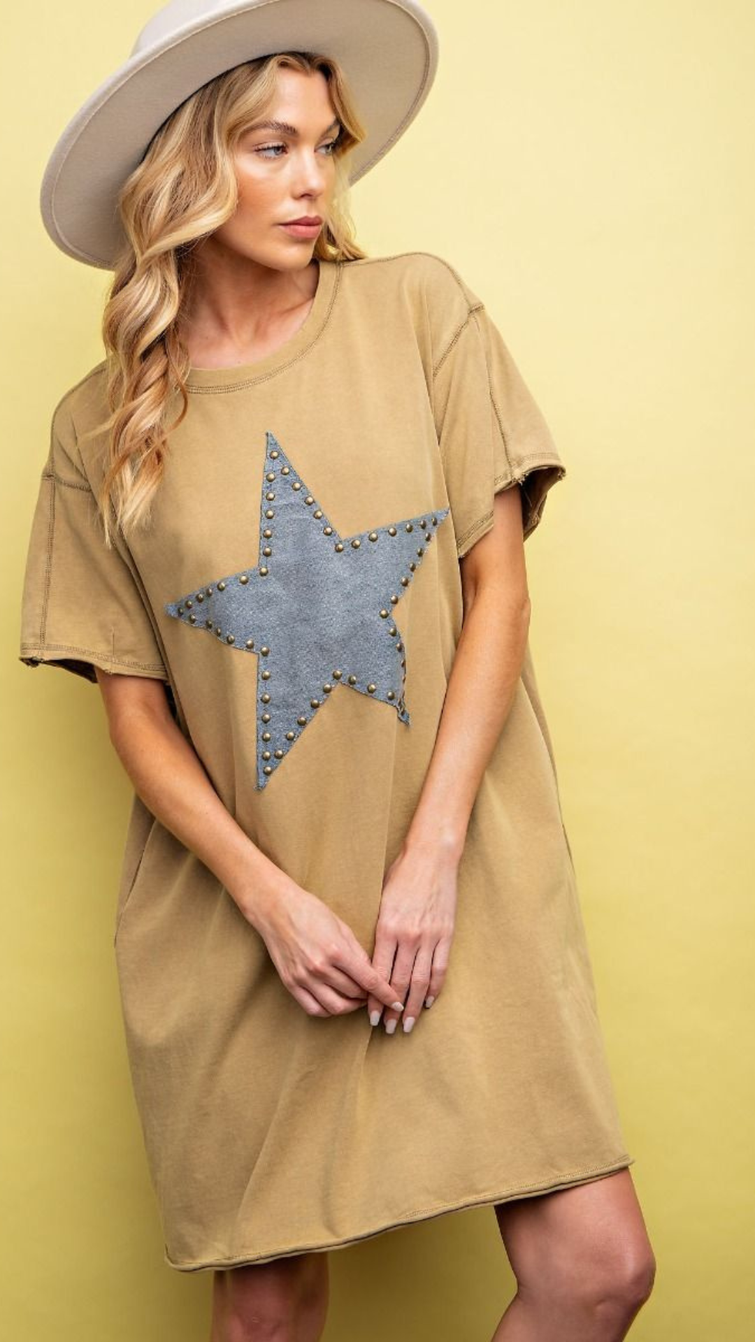 STAR PATCH MINERAL WASHED T SHIRT DRESS