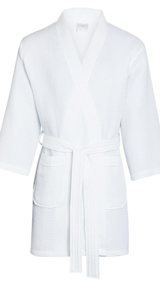 WHITE COTTON WAFFLE ROBE