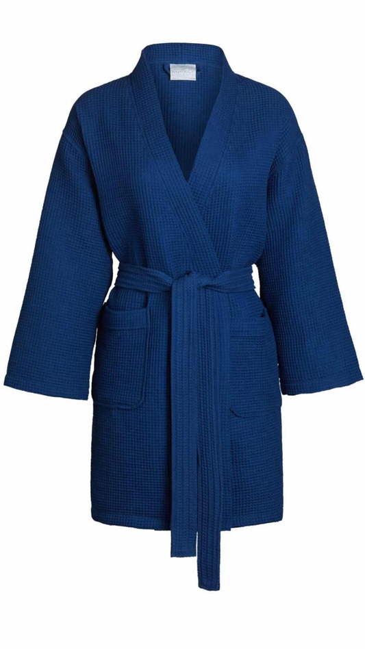 NAVY COTTON WAFFLE ROBE