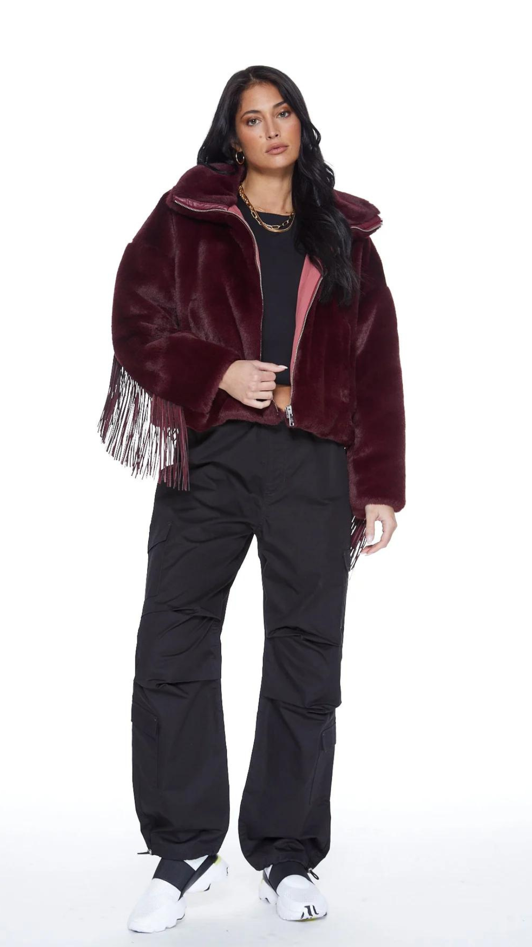 Dancing In The Moonlight Fringe Jacket In Merlot