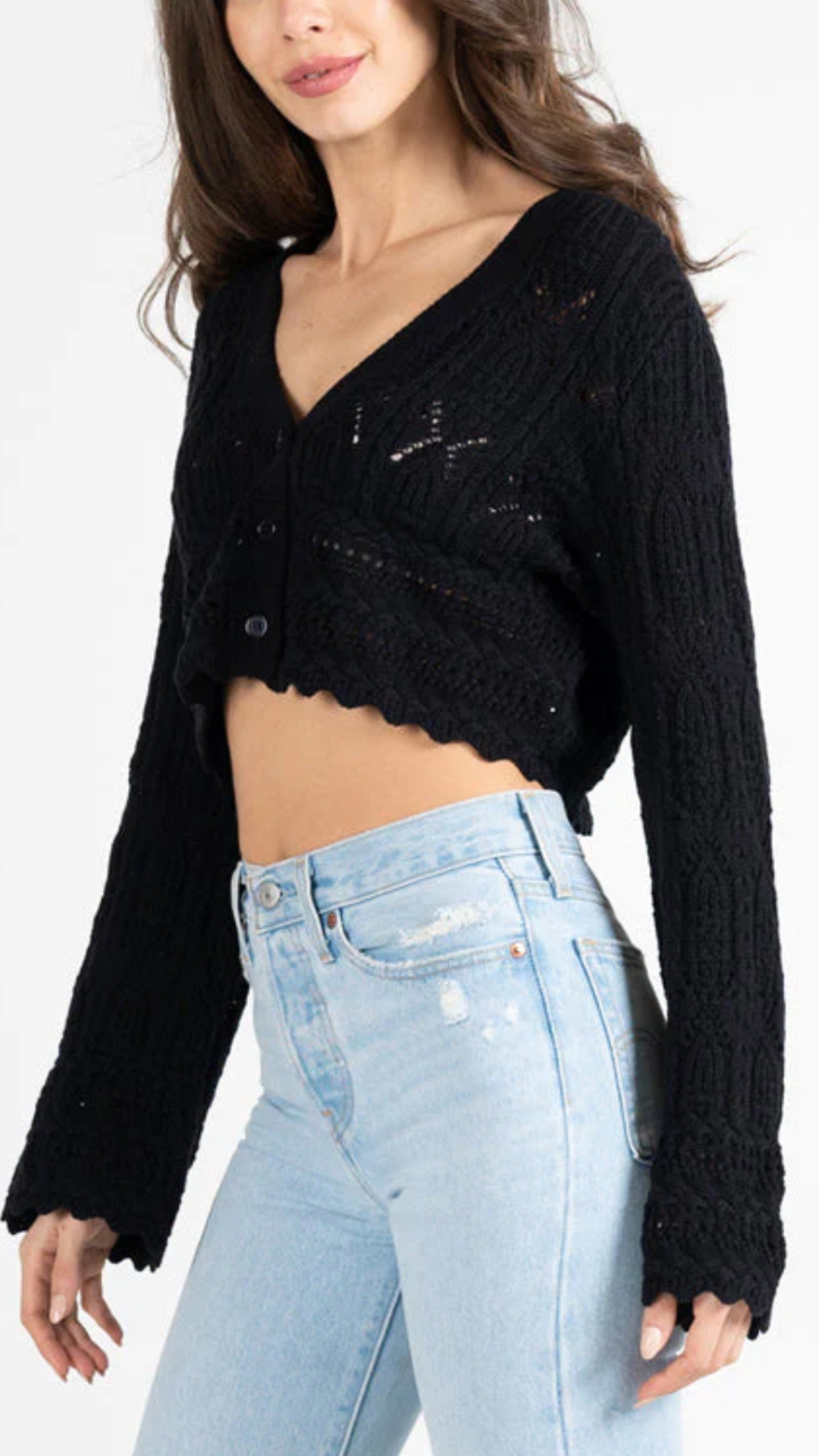 Cotton Crochet Crop Cardigan