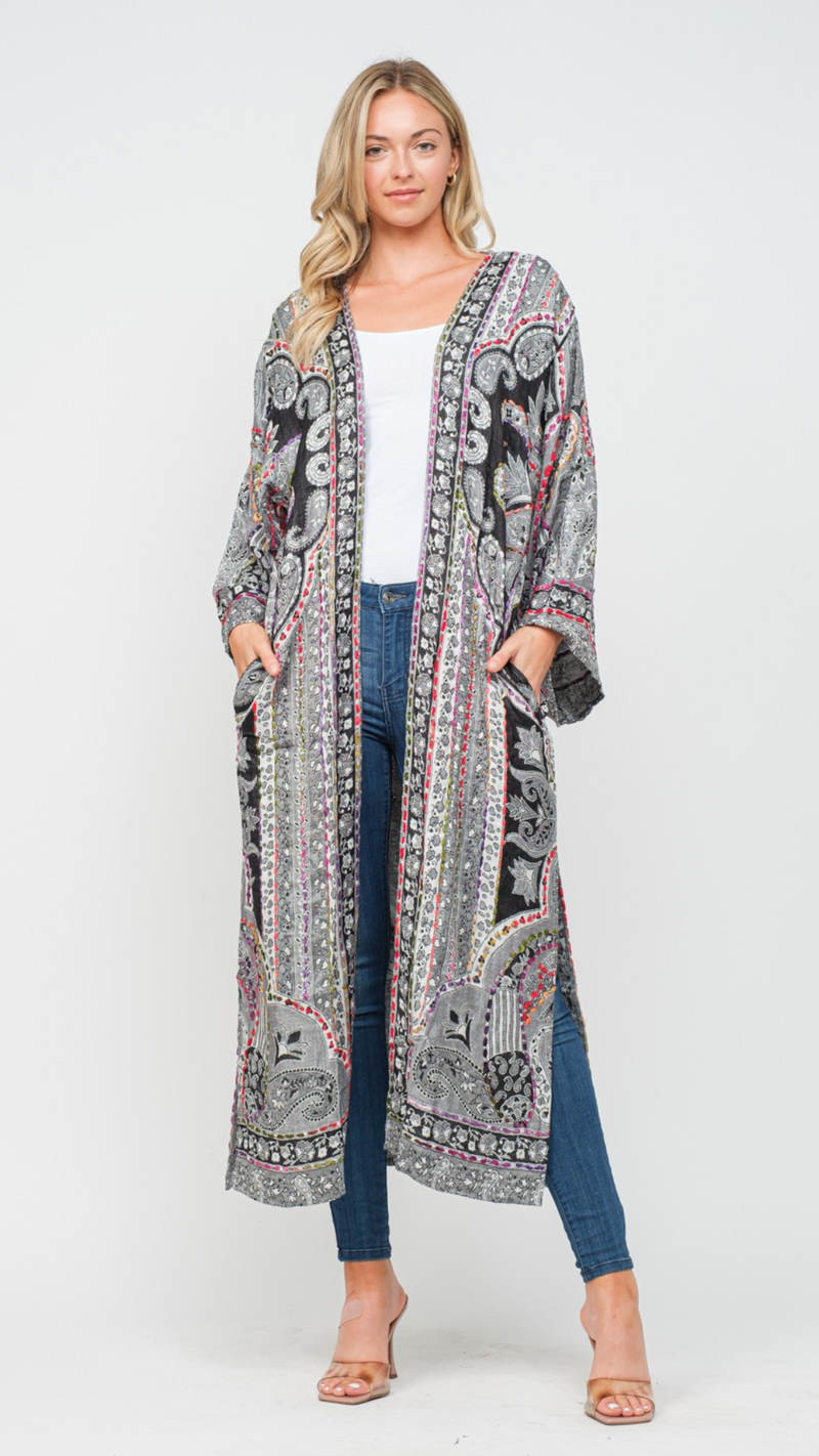 BLACK MULTI EMBROIDERED DUSTER