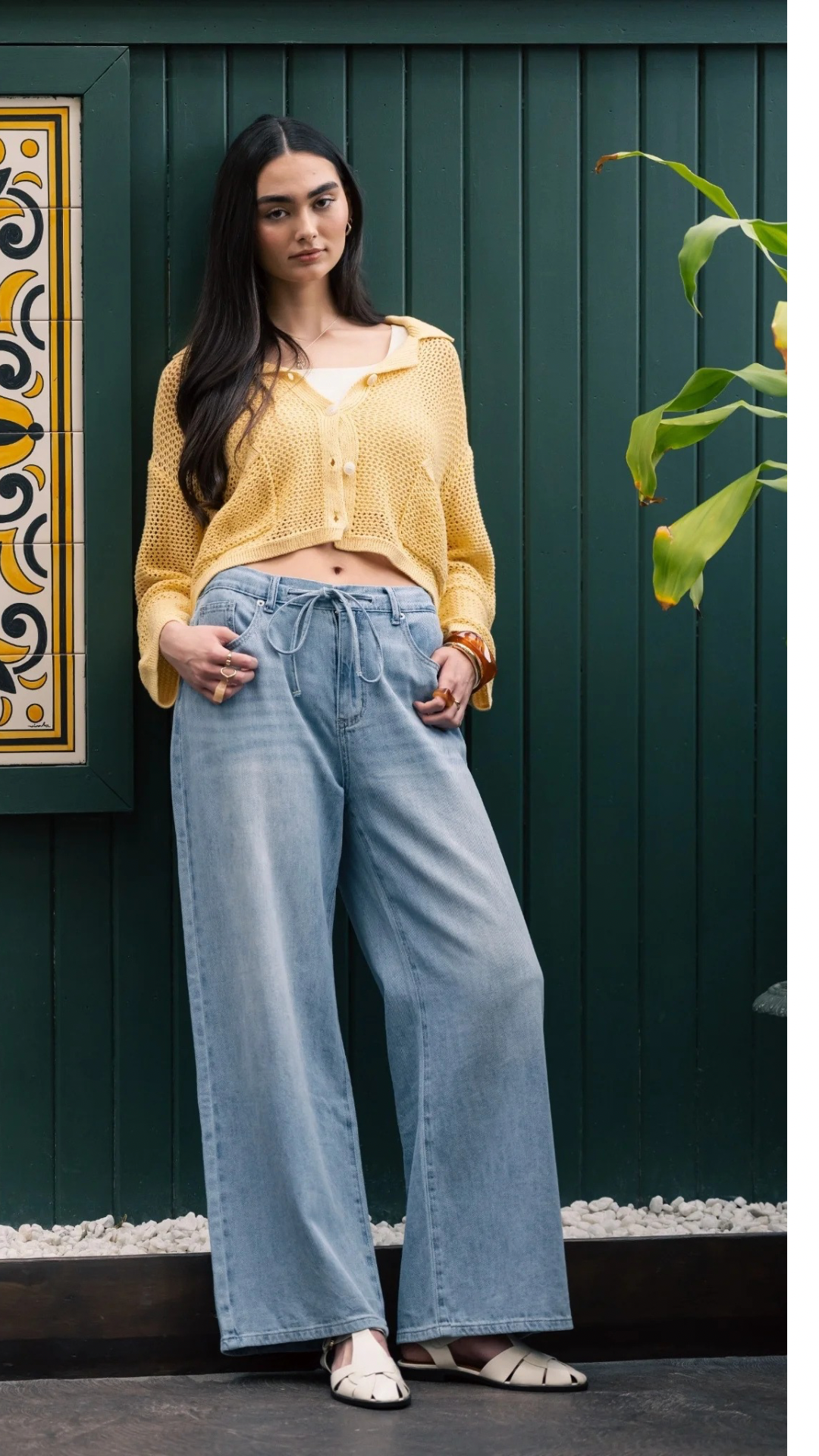 5 Pkt Wide Leg Tie Front Denim Pant