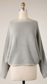 DOLMAN SLEEVE BACK LACE UP CABLE KNIT SWEATER