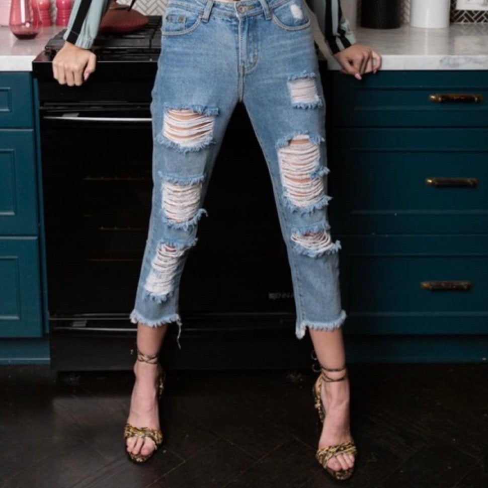 Ankle Length Distressed Denim