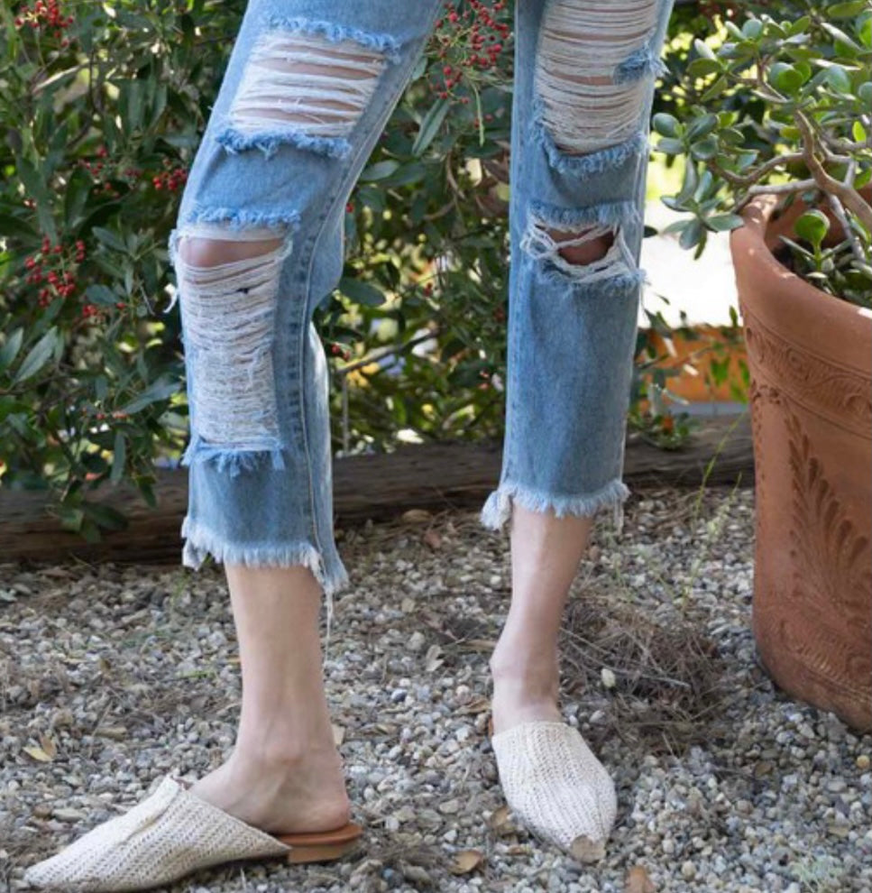 Ankle Length Distressed Denim