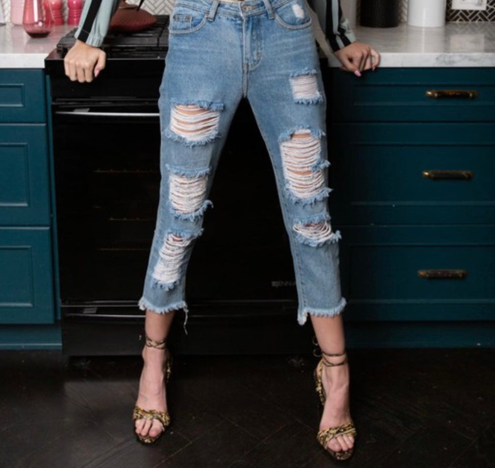 Ankle Length Distressed Denim