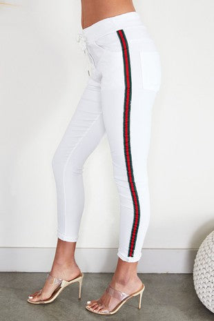 White with Red Side Stripe Jogger