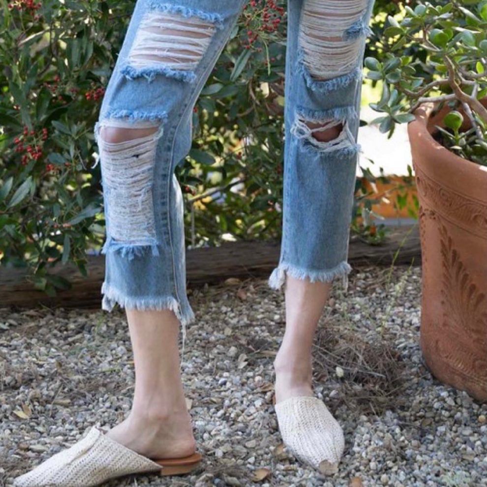 Ankle Length Distressed Denim